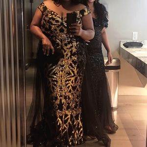 Formal Black and Gold Sequin Fashion Nova Ball Gown